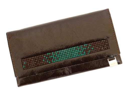 Giovani Woman Leather Wallet Swarovski Line Grey-4418