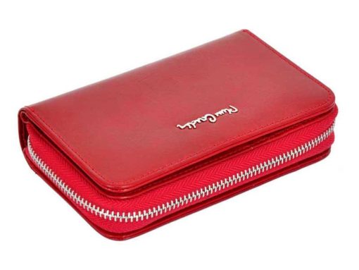 Pierre Cardin Women Leather Wallet with Zip Red-5972