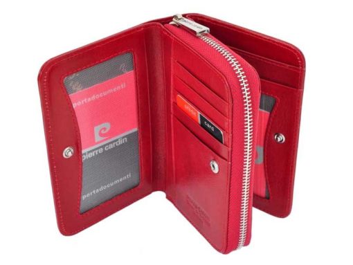 Pierre Cardin Women Leather Wallet with Zip Red-5971