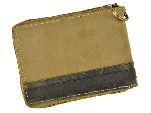Always Wild Man Leather Wallet with zip and chain dark and light brown-7185