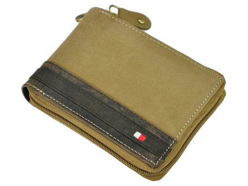 Always Wild Man Leather Wallet with zip and chain dark and light brown-7188