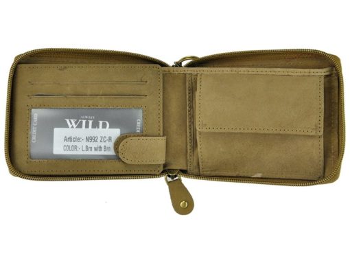 Always Wild Man Leather Wallet with zip and chain dark and light brown-7187