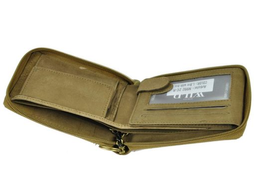 Always Wild Man Leather Wallet with zip and chain dark and light brown-7184
